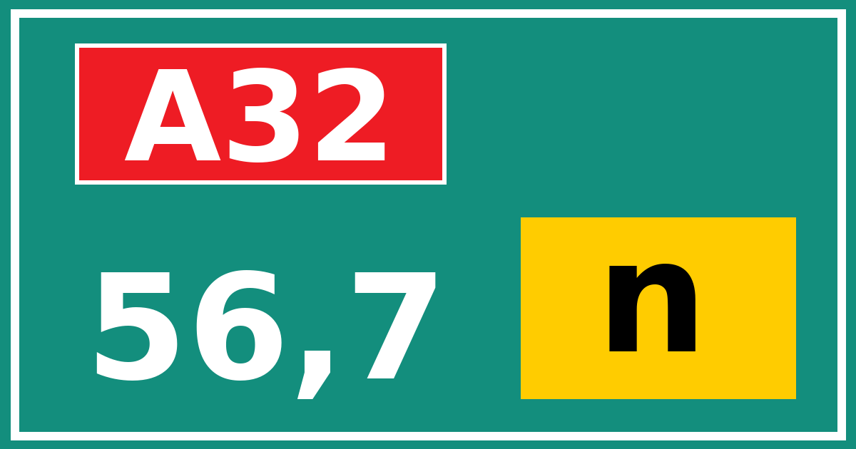 Hectometerbord A32 56,7 letter n