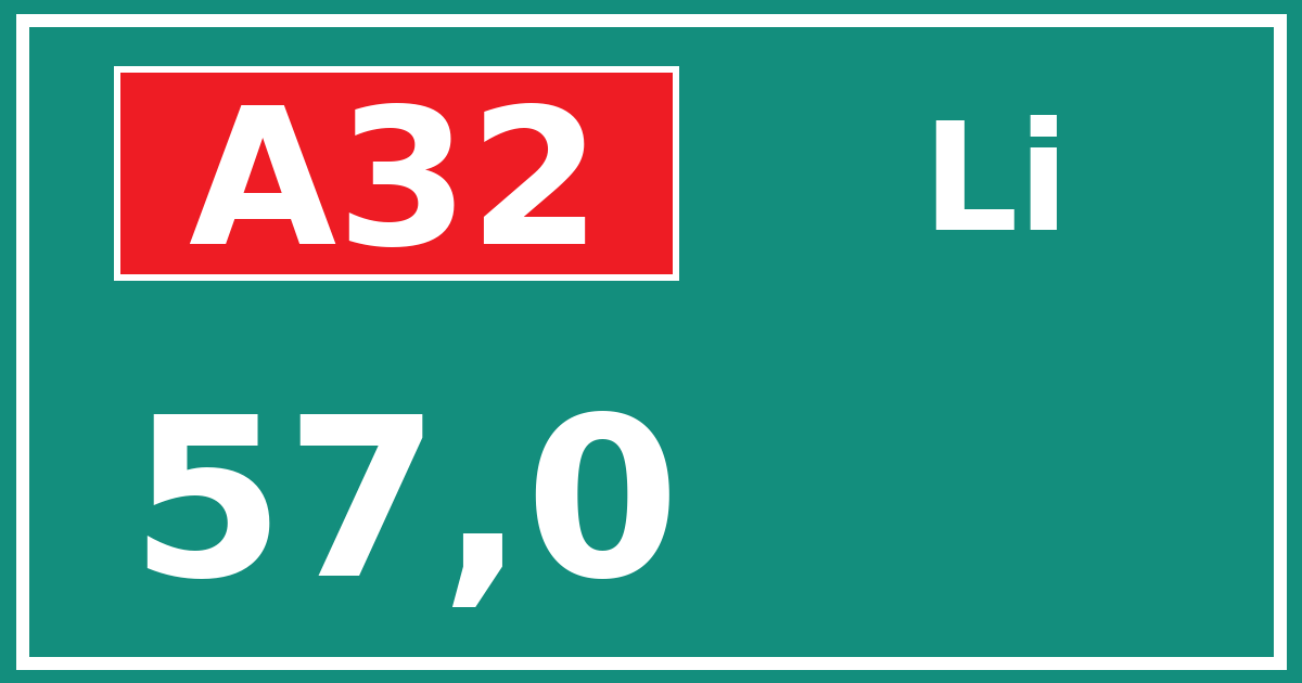 Hectometerbord A32 57,0 zijde Li