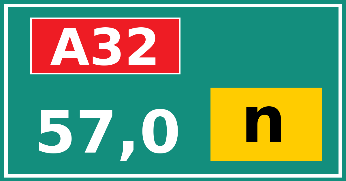 Hectometerbord A32 57,0 letter n