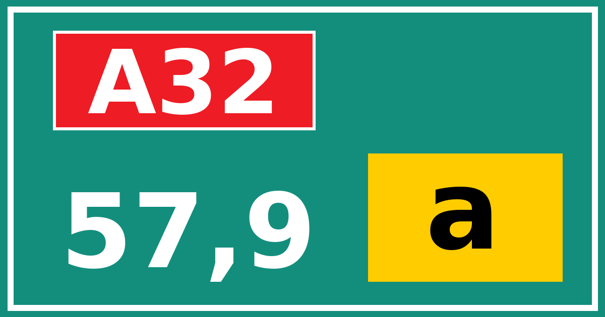 Hectometerbord A32 57,9 letter a