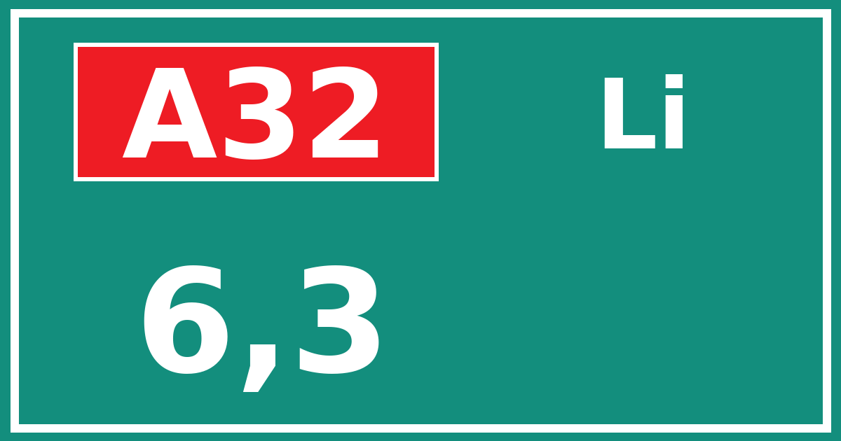 Hectometerbord A32 6,3 zijde Li