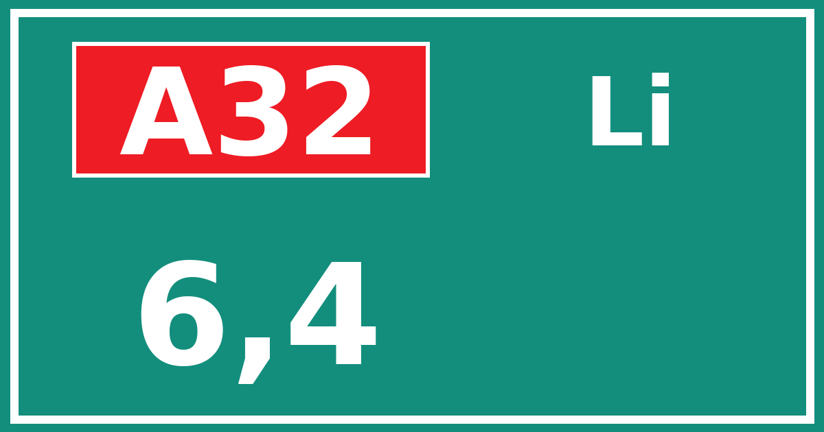 Hectometerbord A32 6,4 zijde Li