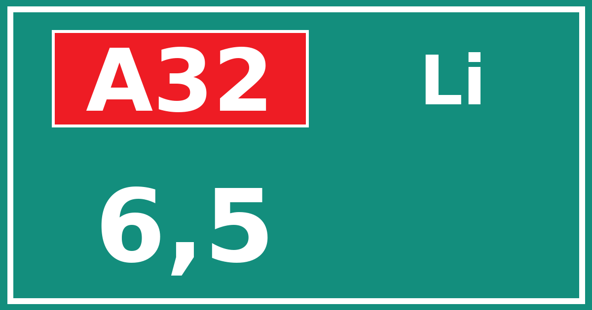 Hectometerbord A32 6,5 zijde Li