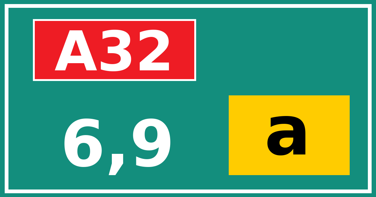 Hectometerbord A32 6,9 letter a