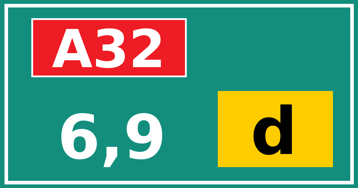 Hectometerbord A32 6,9 letter d