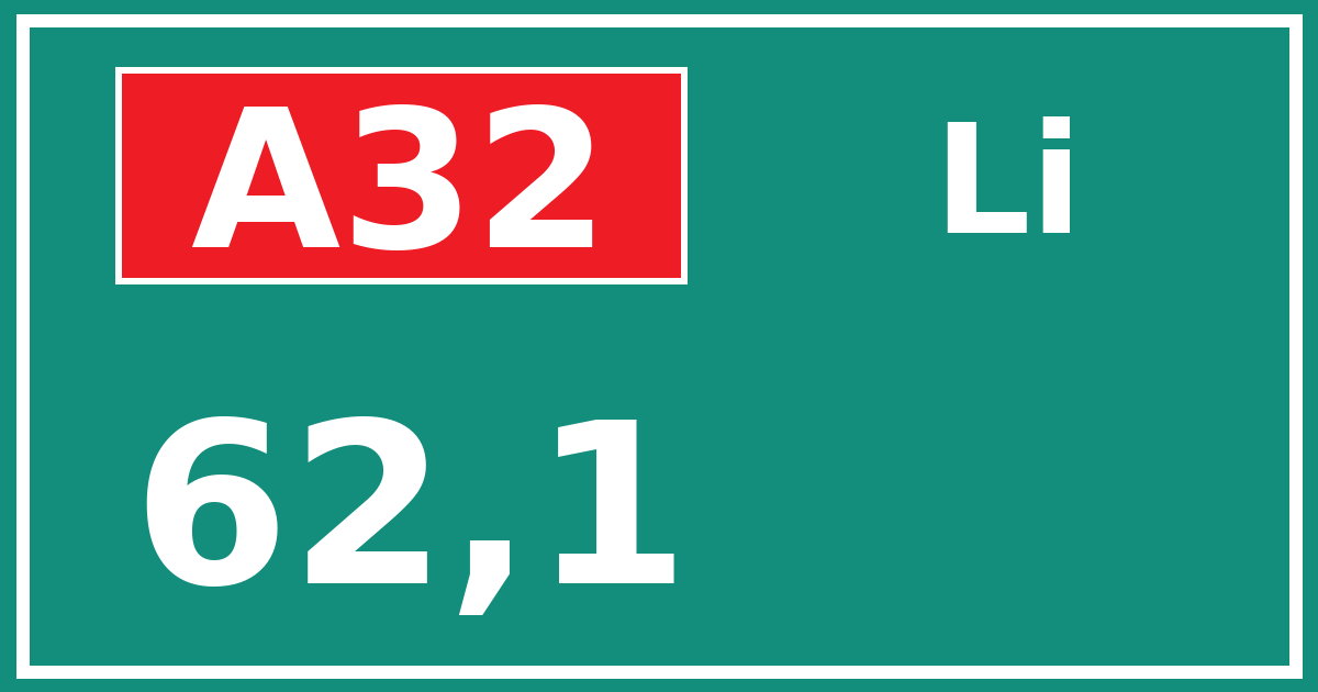 Hectometerbord A32 62,1 zijde Li