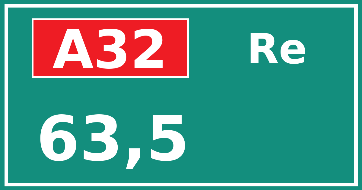 Hectometerbord A32 63,5 zijde Re