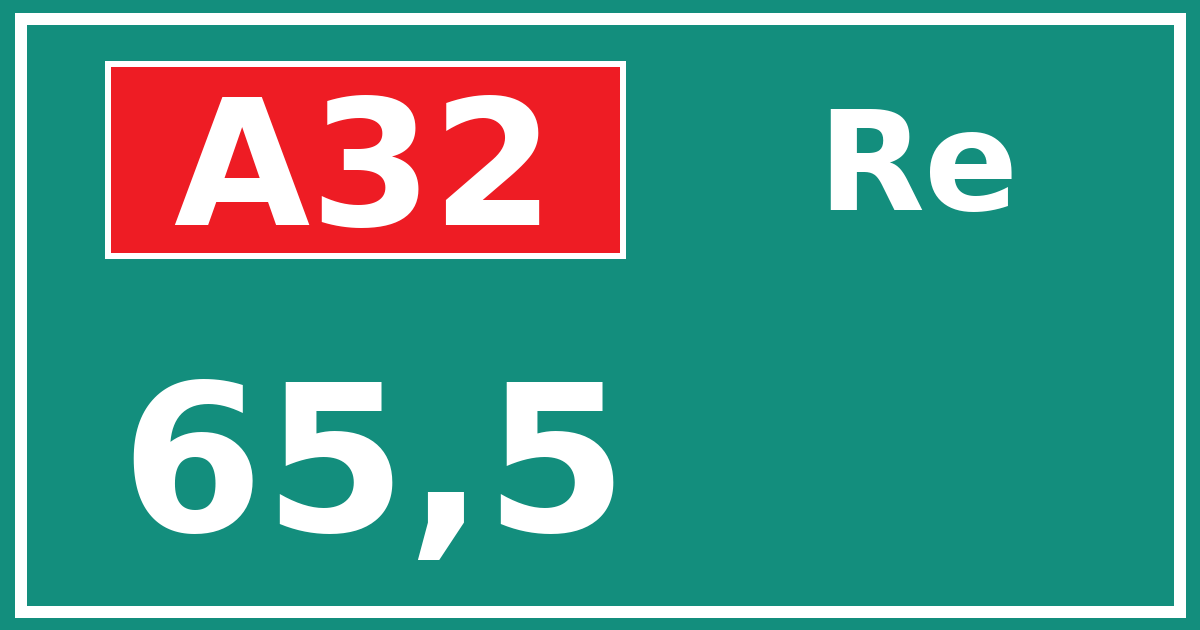 Hectometerbord A32 65,5 zijde Re
