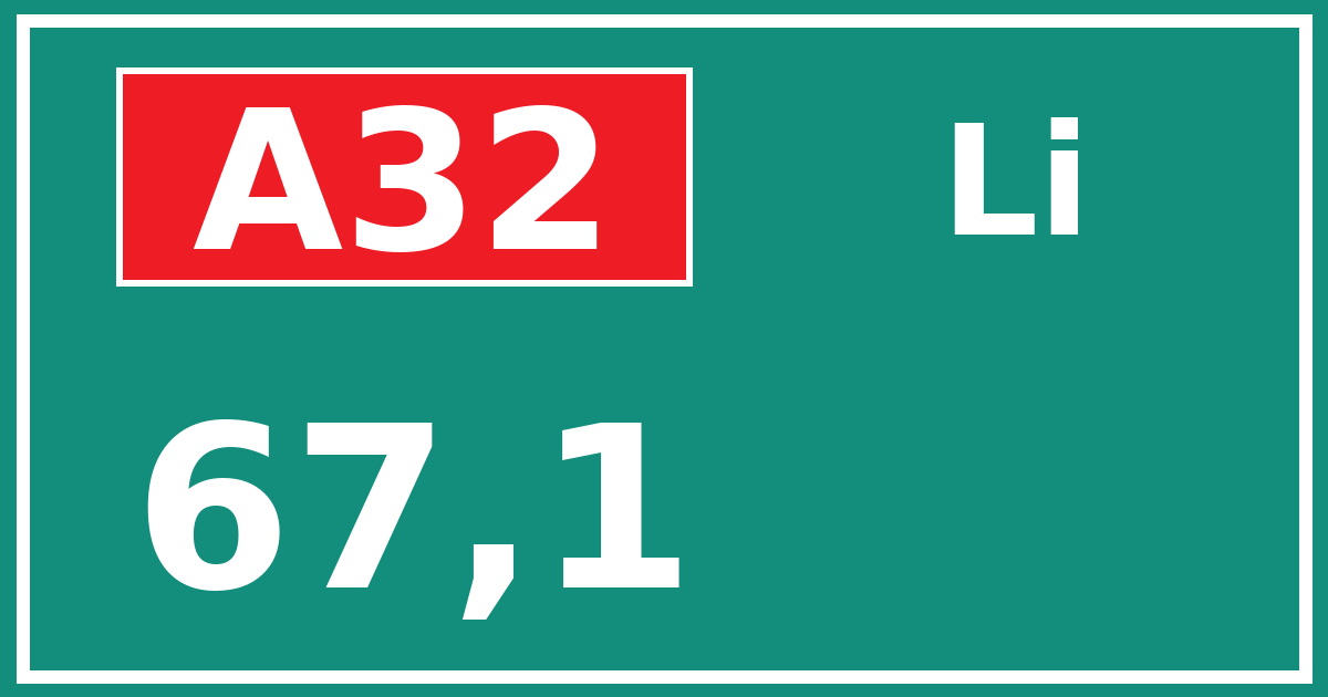 Hectometerbord A32 67,1 zijde Li