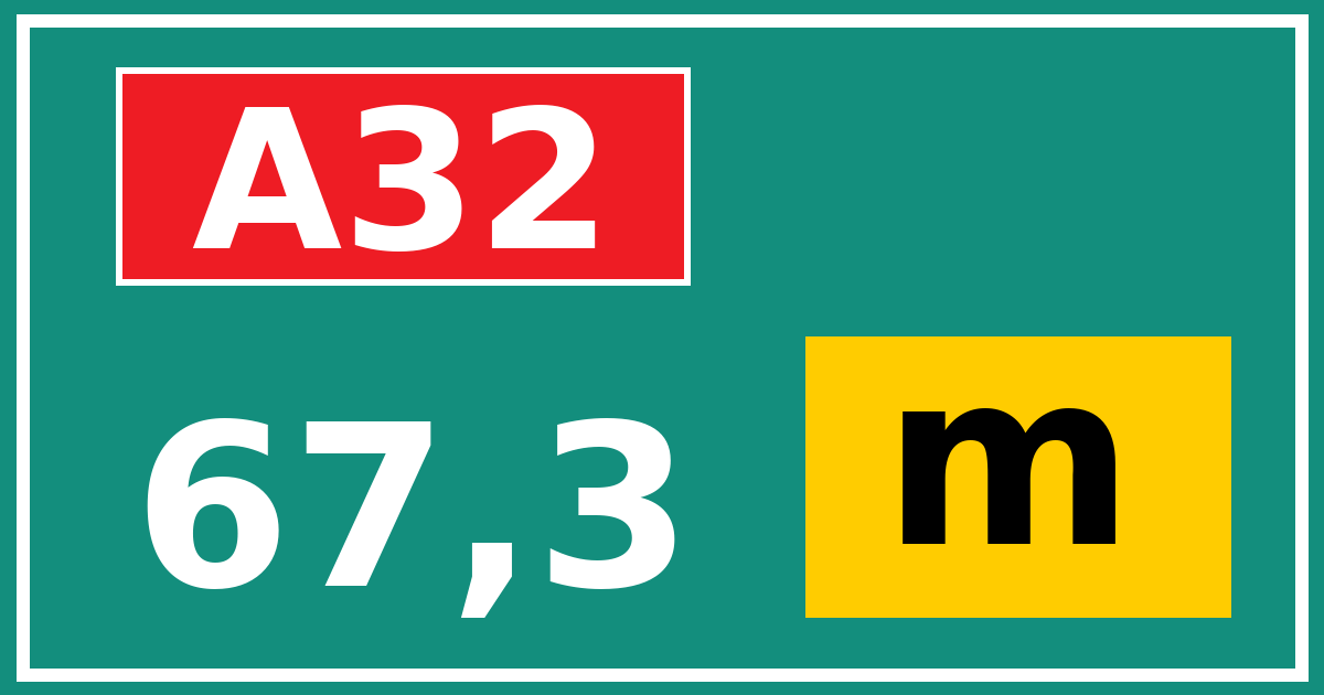 Hectometerbord A32 67,3 letter m