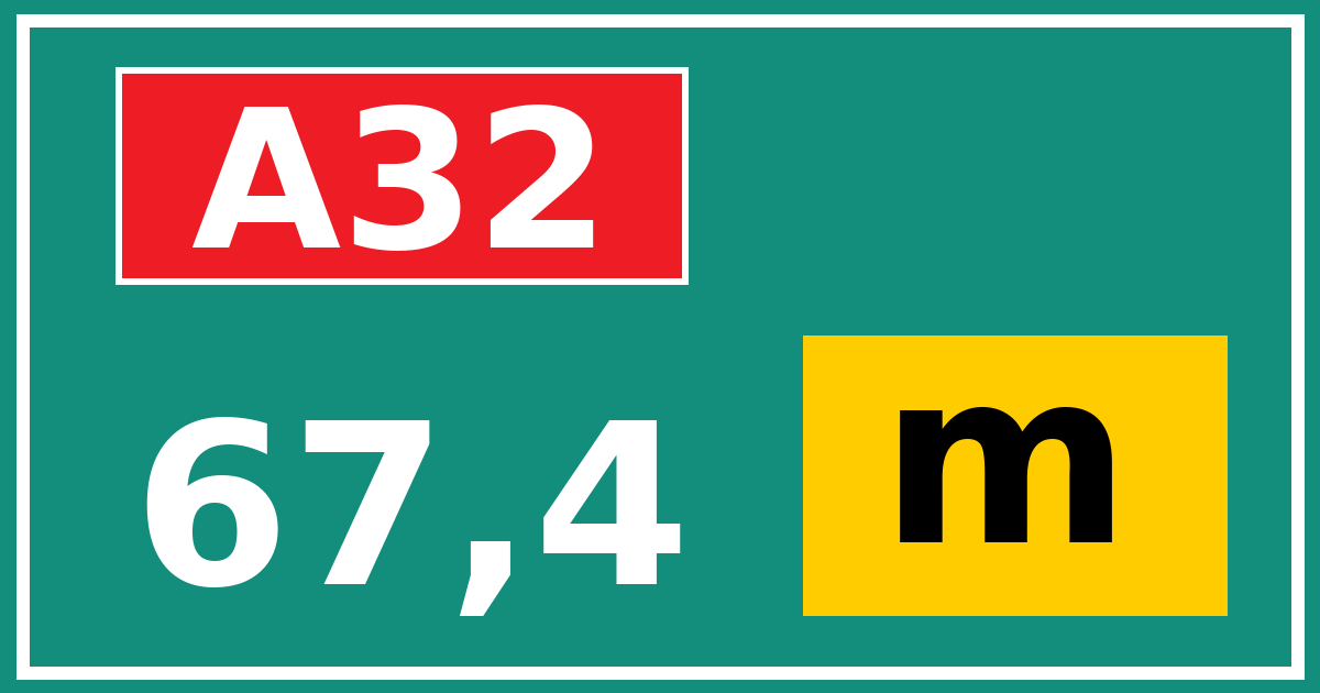 Hectometerbord A32 67,4 letter m