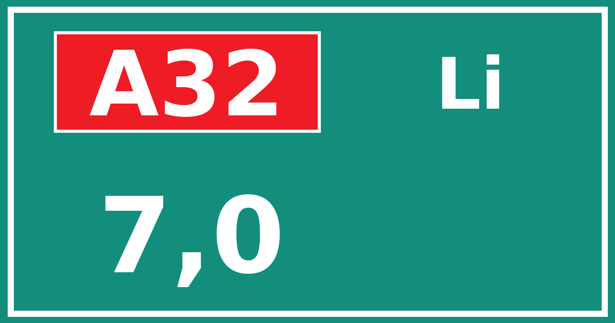 Hectometerbord A32 7,0 zijde Li