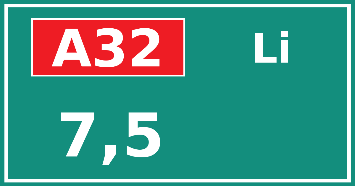 Hectometerbord A32 7,5 zijde Li