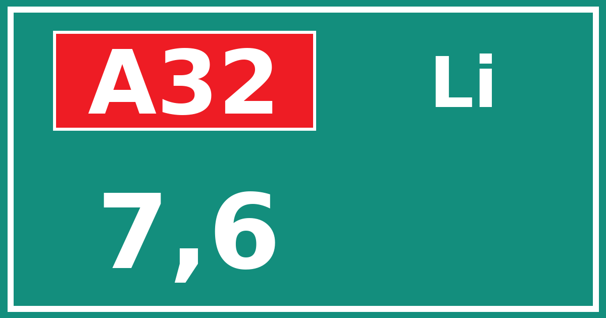 Hectometerbord A32 7,6 zijde Li