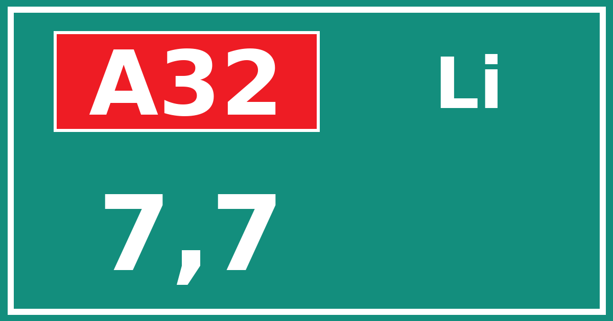Hectometerbord A32 7,7 zijde Li
