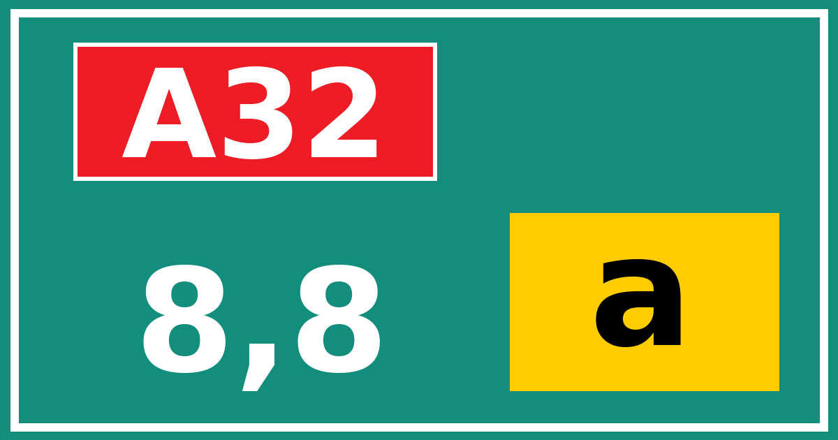 Hectometerbord A32 8,8 letter a