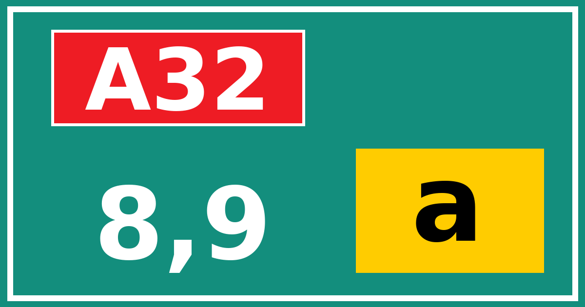 Hectometerbord A32 8,9 letter a