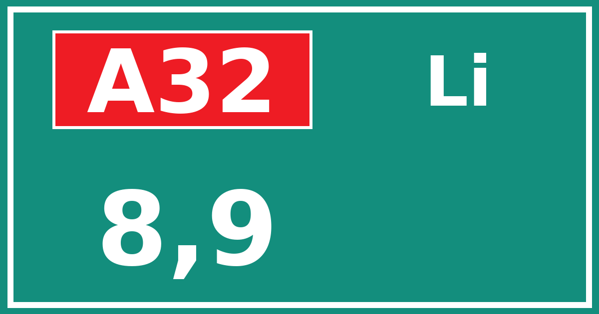 Hectometerbord A32 8,9 zijde Li