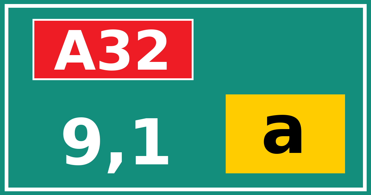 Hectometerbord A32 9,1 letter a