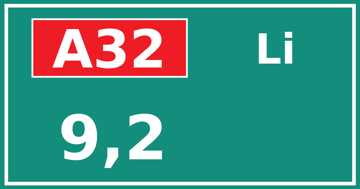 Hectometerbord A32 9,2 zijde Li