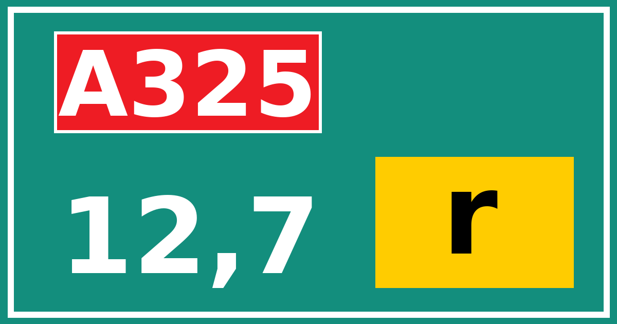 Hectometerbord A325 12,7 letter r