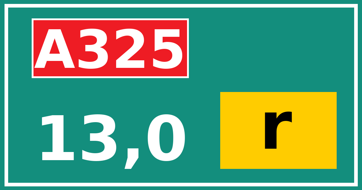 Hectometerbord A325 13,0 letter r