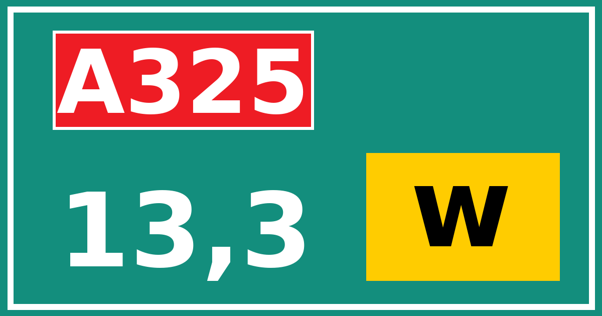 Hectometerbord A325 13,3 letter w