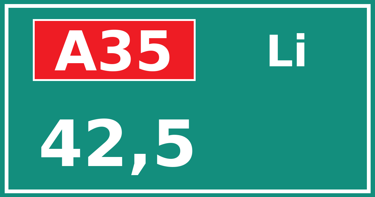 Hectometerbord A35 42,5 zijde Li