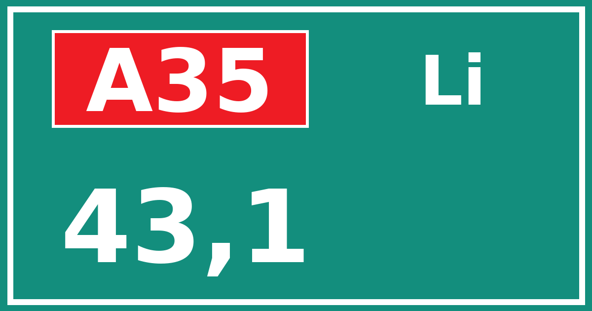 Hectometerbord A35 43,1 zijde Li