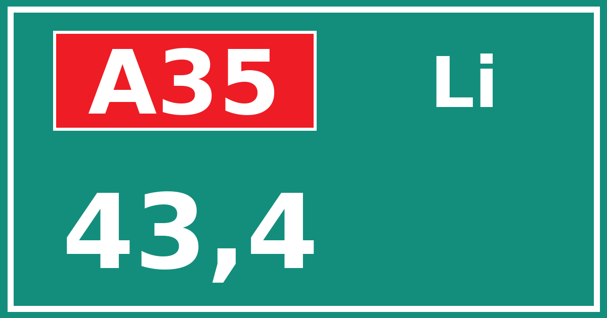 Hectometerbord A35 43,4 zijde Li
