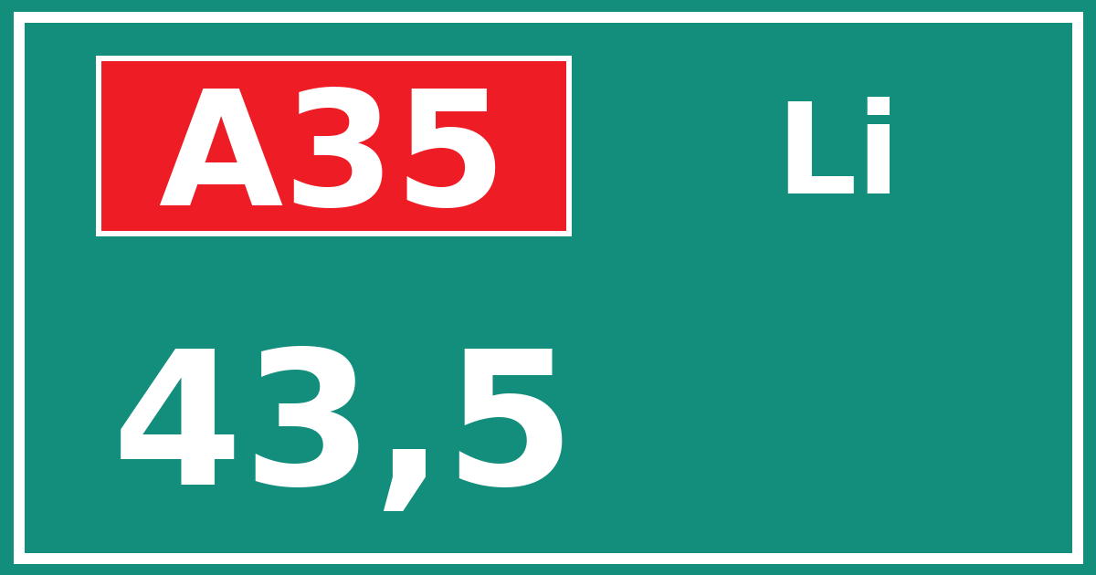 Hectometerbord A35 43,5 zijde Li