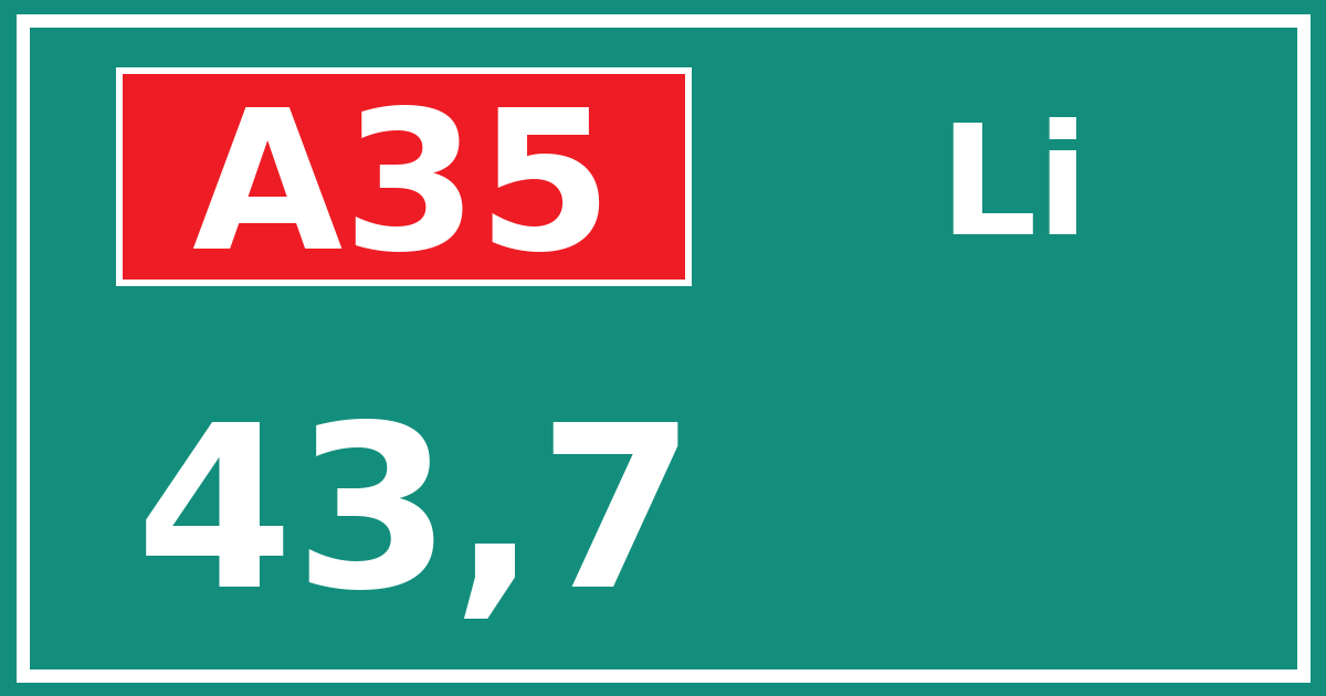 Hectometerbord A35 43,7 zijde Li