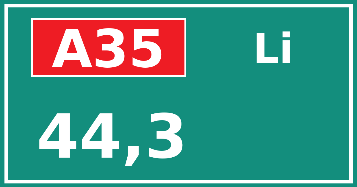 Hectometerbord A35 44,3 zijde Li