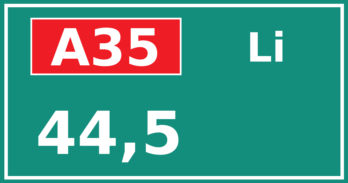 Hectometerbord A35 44,5 zijde Li