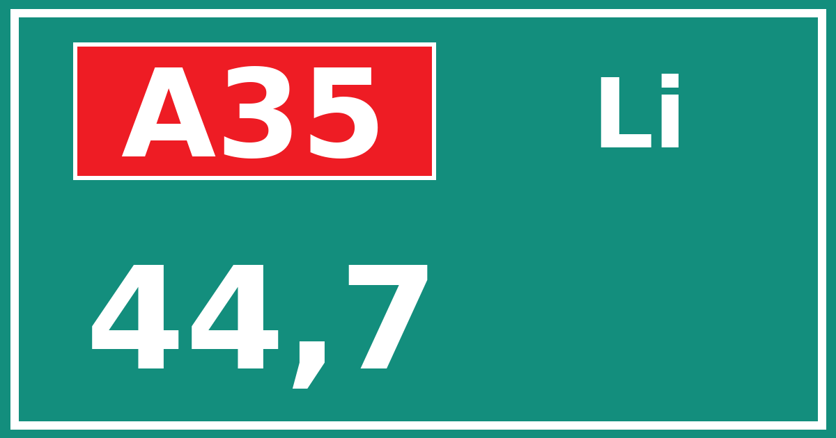 Hectometerbord A35 44,7 zijde Li