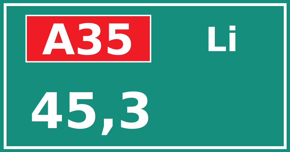 Hectometerbord A35 45,3 zijde Li