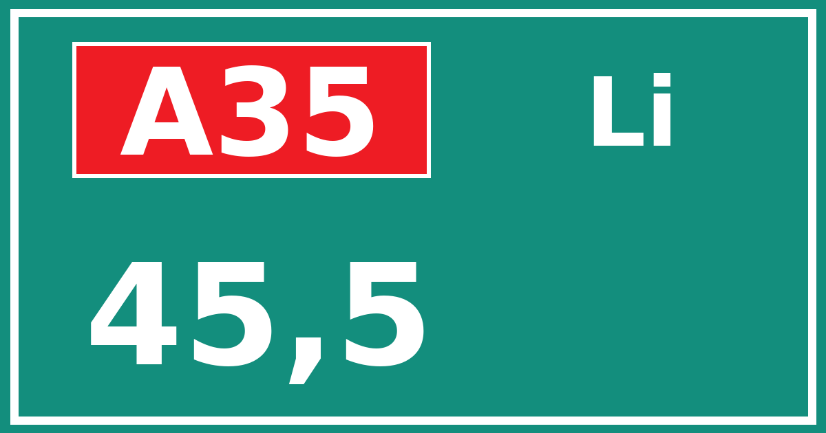 Hectometerbord A35 45,5 zijde Li