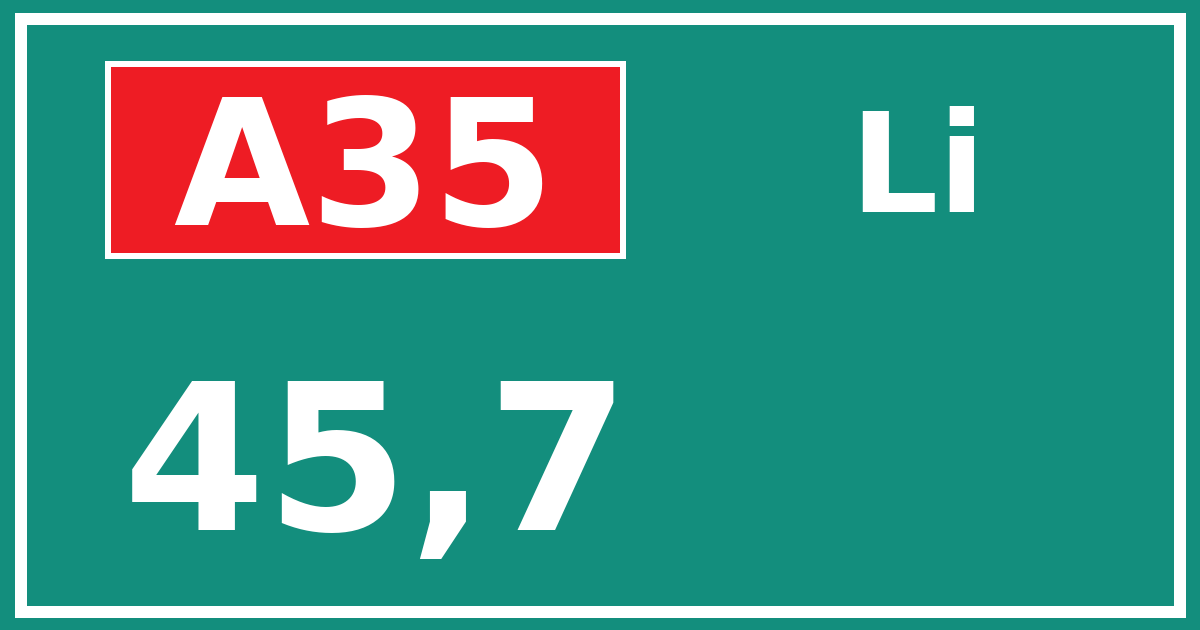 Hectometerbord A35 45,7 zijde Li