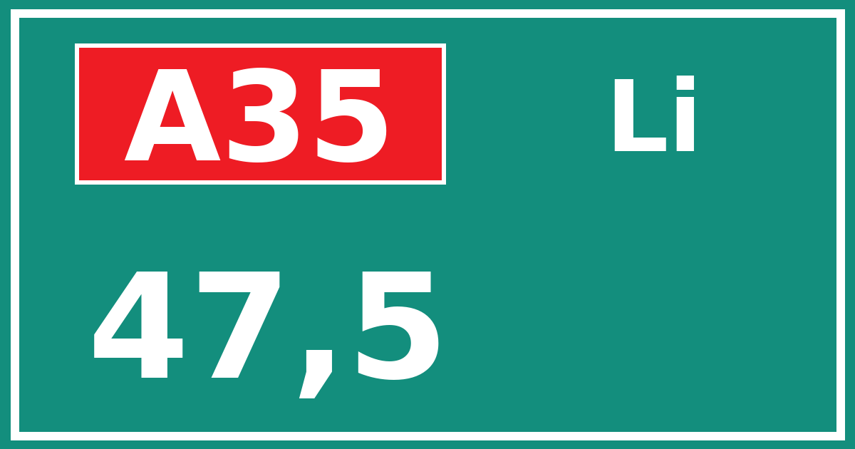 Hectometerbord A35 47,5 zijde Li