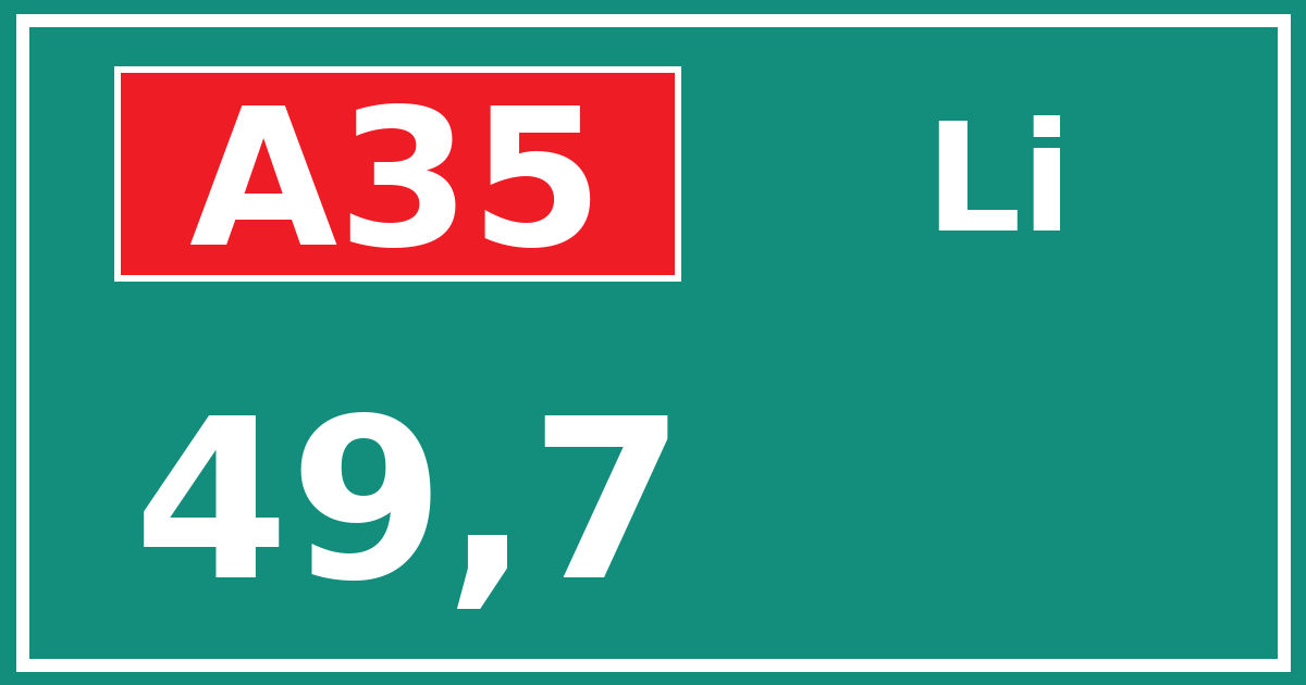 Hectometerbord A35 49,7 zijde Li