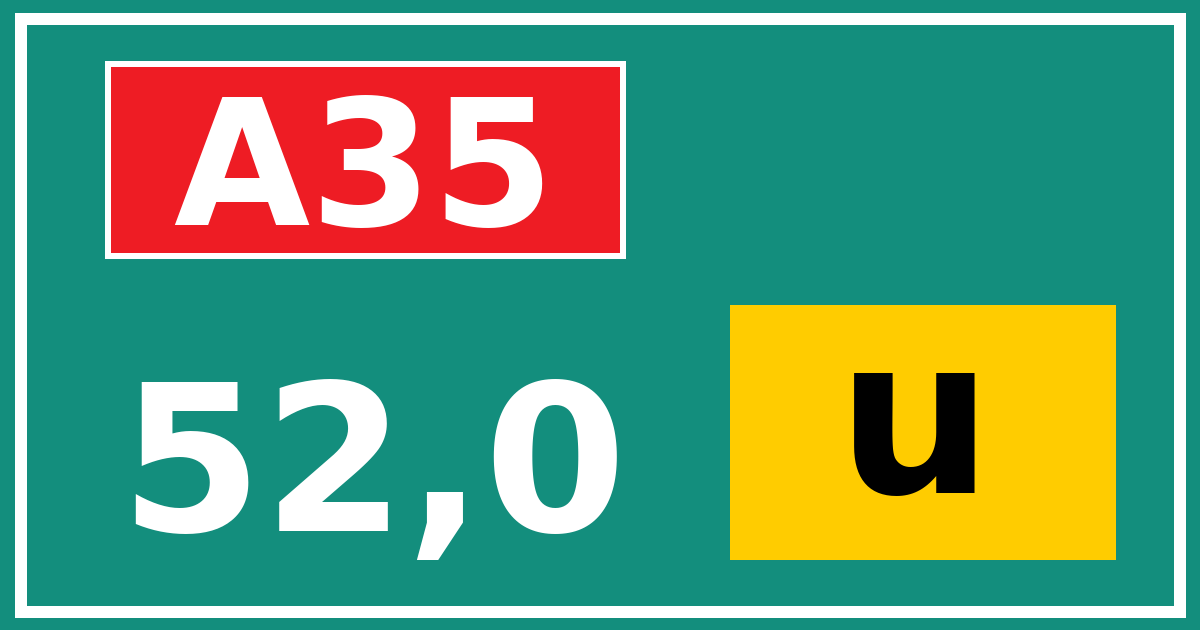 Hectometerbord A35 52,0 letter u