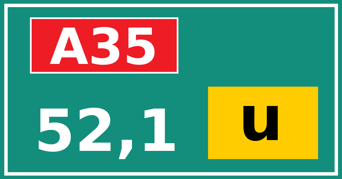 Hectometerbord A35 52,1 letter u
