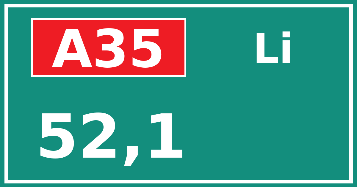 Hectometerbord A35 52,1 zijde Li
