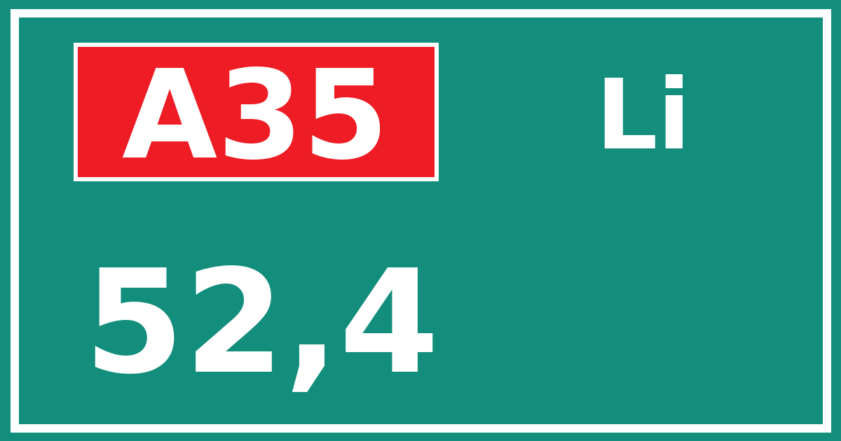 Hectometerbord A35 52,4 zijde Li