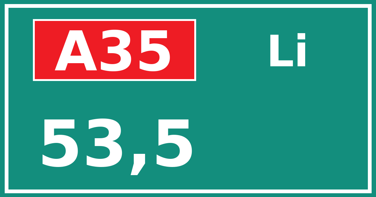 Hectometerbord A35 53,5 zijde Li