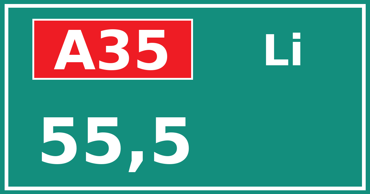 Hectometerbord A35 55,5 zijde Li