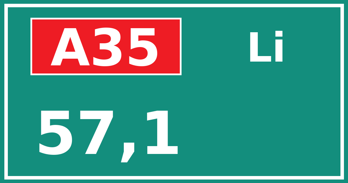 Hectometerbord A35 57,1 zijde Li