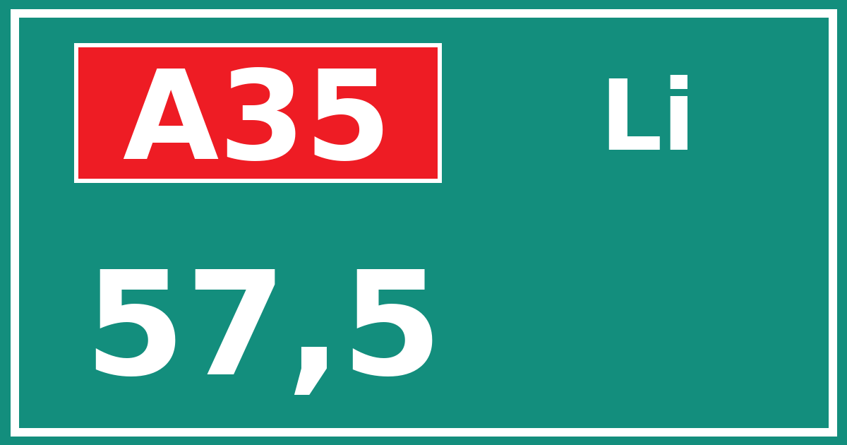 Hectometerbord A35 57,5 zijde Li