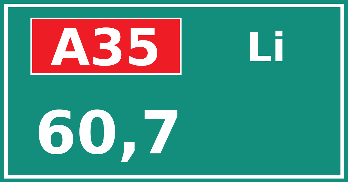 Hectometerbord A35 60,7 zijde Li