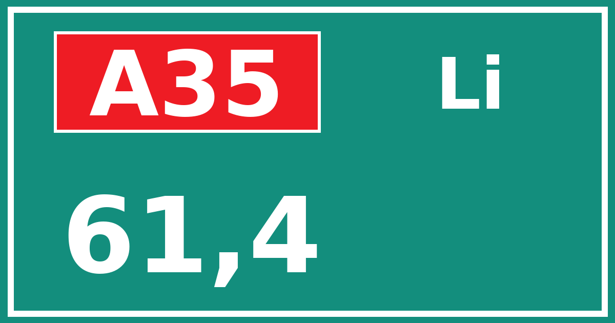 Hectometerbord A35 61,4 zijde Li